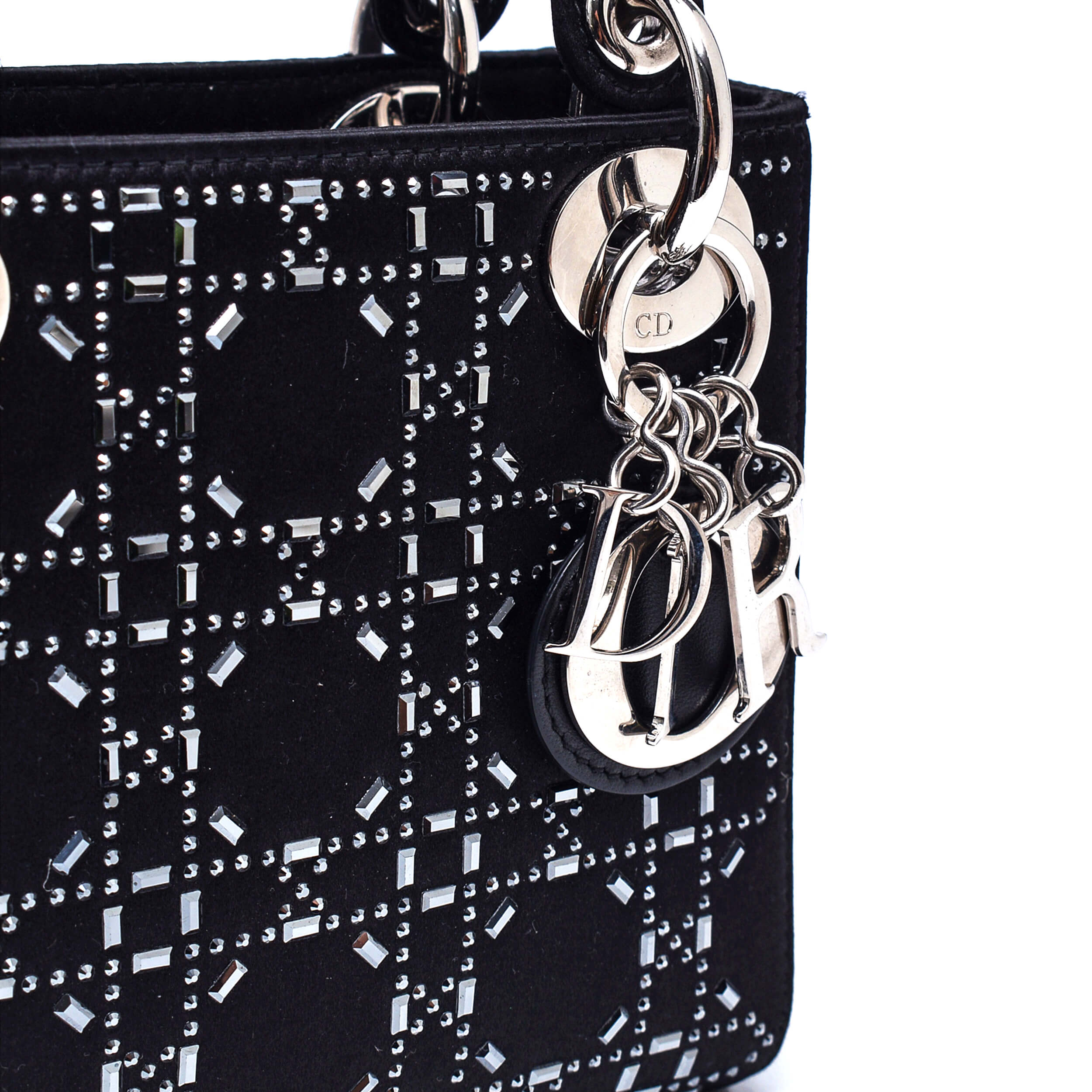 Christian Dior - Black Satin Strass Cannege Mini Lady Dior Bag